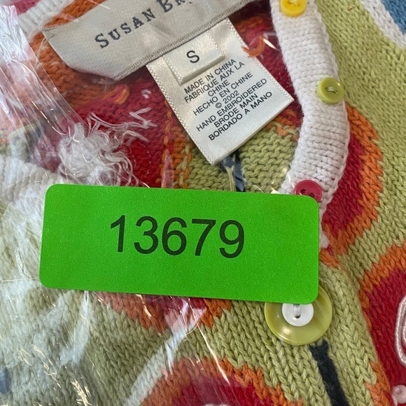 Susan‎ Bristol VINTAGE Women's Green Butterfly Ramie Knit Button Cardigan Small - Picture 16 of 16